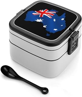 Australia Map Flag Bento Box Adult Lunch Box Double Layer Leakproof Food Container with Handle Spoon