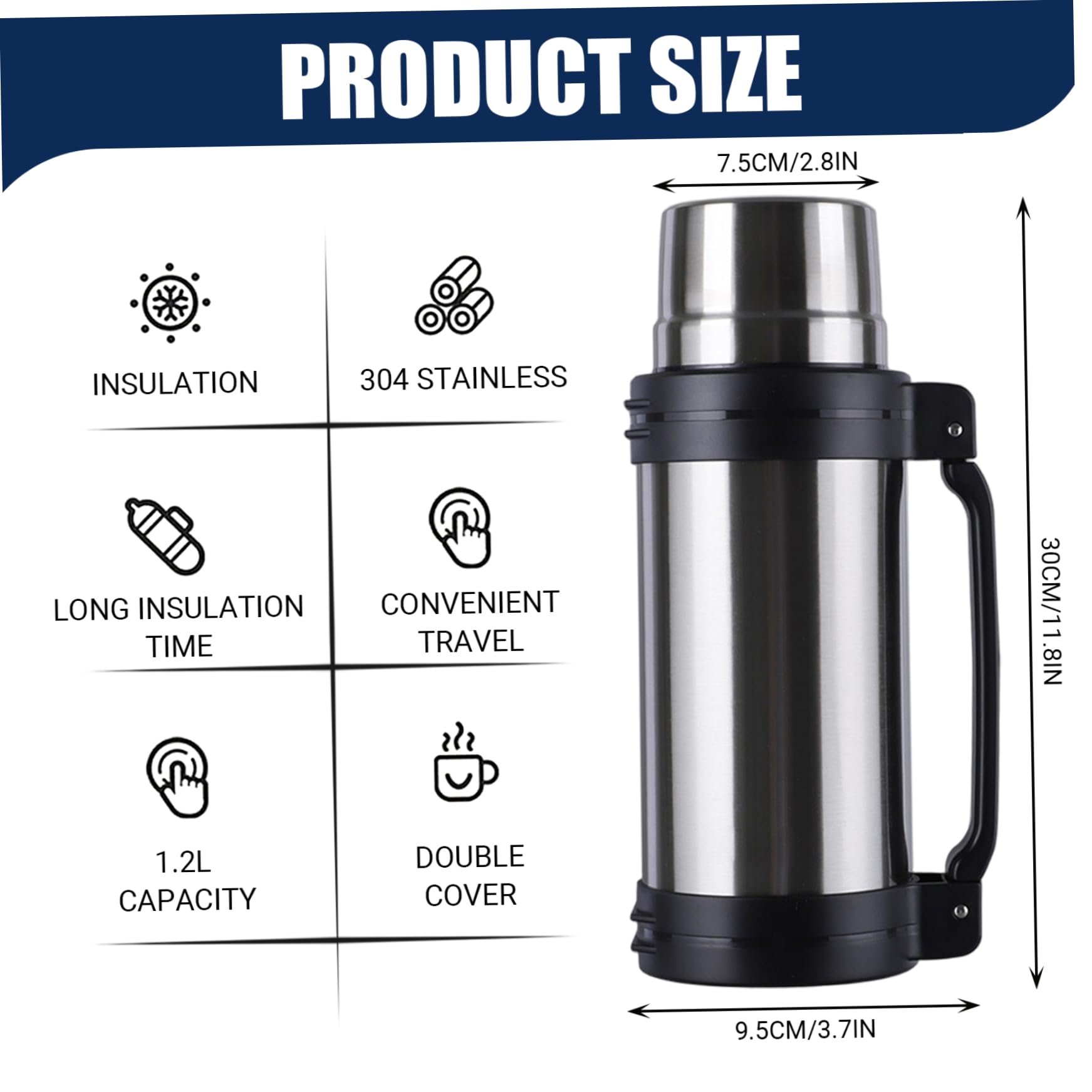 Botella de agua de acero inoxidable Botella de agua aislada a prueba de fugas de 2 litros de acero inoxidable con asa y taza Frasco portátil para bebidas frías y calientes