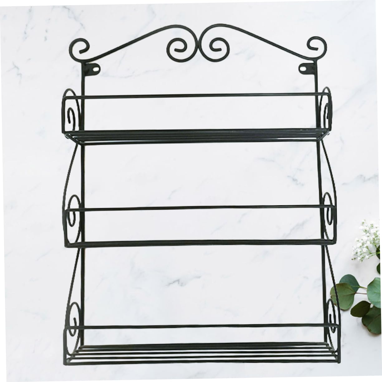 FONDOTIN 1Pc Wall Mounted Art Storage Rack Stylish Flowerpot Bracket for Home Decor Punch Design for Easy Installation Durable Black Metal Holder for Kitchen Bathroom