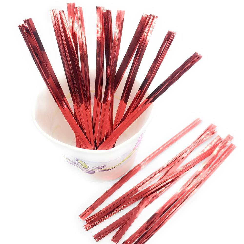 Weststone100pcs 4" RED Metallic Twist Ties foil Twist Ties for Cello Bags Treat Bags in Birthday Party Wedding Party