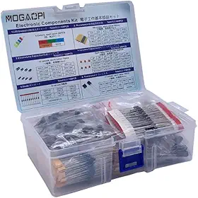 Kit de componentes eletrônicos e total de 1390 peças, diodos de LED, resistores de filme metálico, pacote de capacitor eletrolítico, diodos comuns, capacitores de cerâmica, caixa sortida de transistor comum