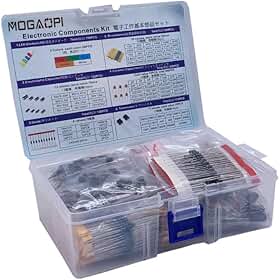Kit de componentes eletrônicos e total de 1390 peças, diodos de LED, resistores de filme metálico, pacote de capacitor eletrolítico, diodos comuns, capacitores de cerâmica, caixa sortida de transistor comum