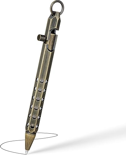 Origin-Joy Juego de 1 bolígrafo de acción de pernos seis bordes de latón macizo EDC con 10 repuestos de bolígrafo negro retro