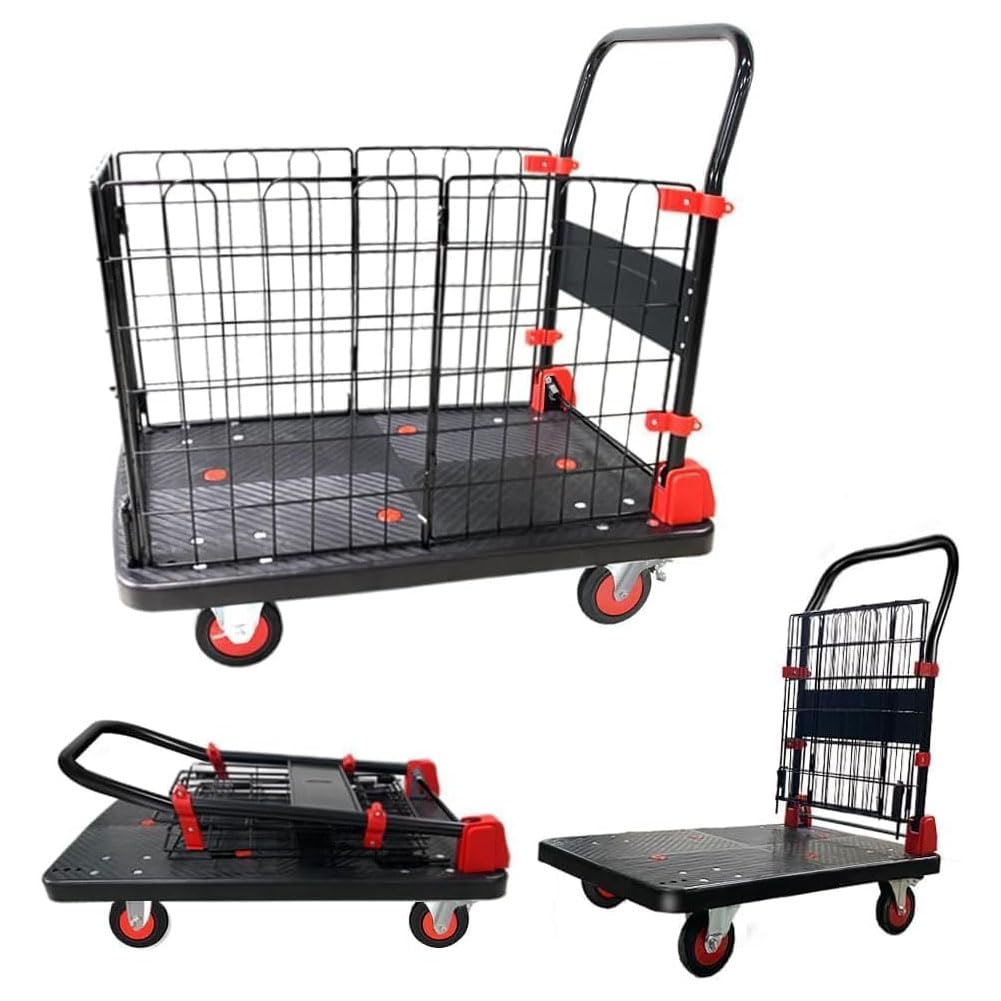 カゴは折り畳み可能 カゴ台車 カゴ 手押し台車 ハンドブレーキ付き ブレーキ付き カゴ付き台車 手押し台車 カゴ付き 金網付き 耐