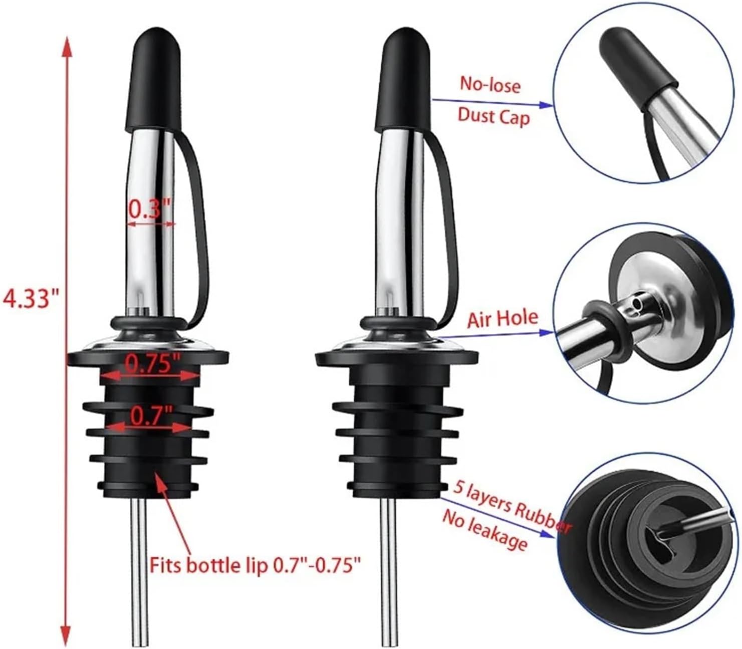 Wine Stoppers 20 Pieces Stainless Steel Bottle Pourer For Liquor Oil Vinegar Dispenser Keeping Champagne Fresh(Silver)