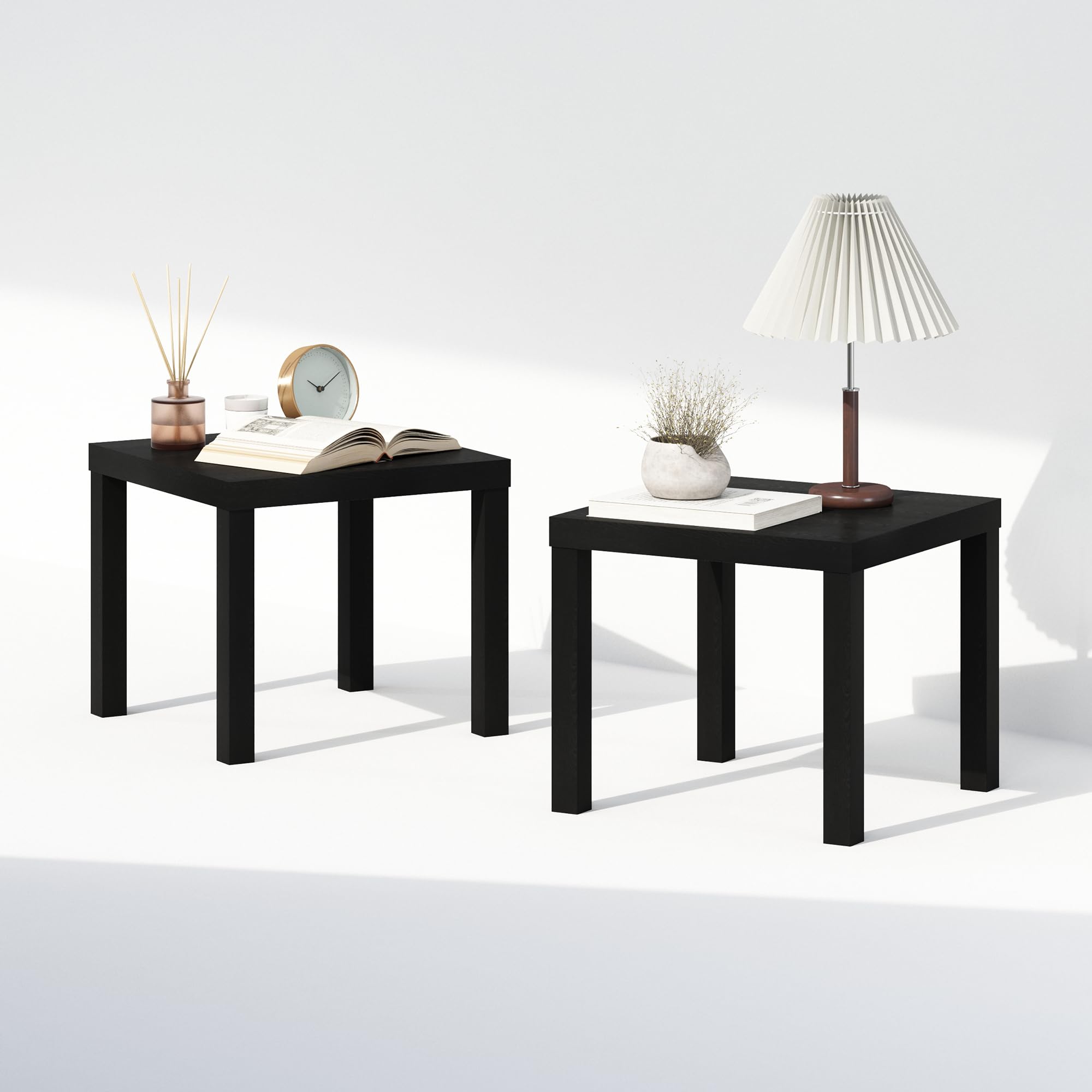 Furinno CLASSIC Night Stand Set of 2, 1.8 Thick Tabletop Nightstand, Square Bedside Table, End Table, Side Table, Easy Assembly, for Bedroom, Living Room, Black