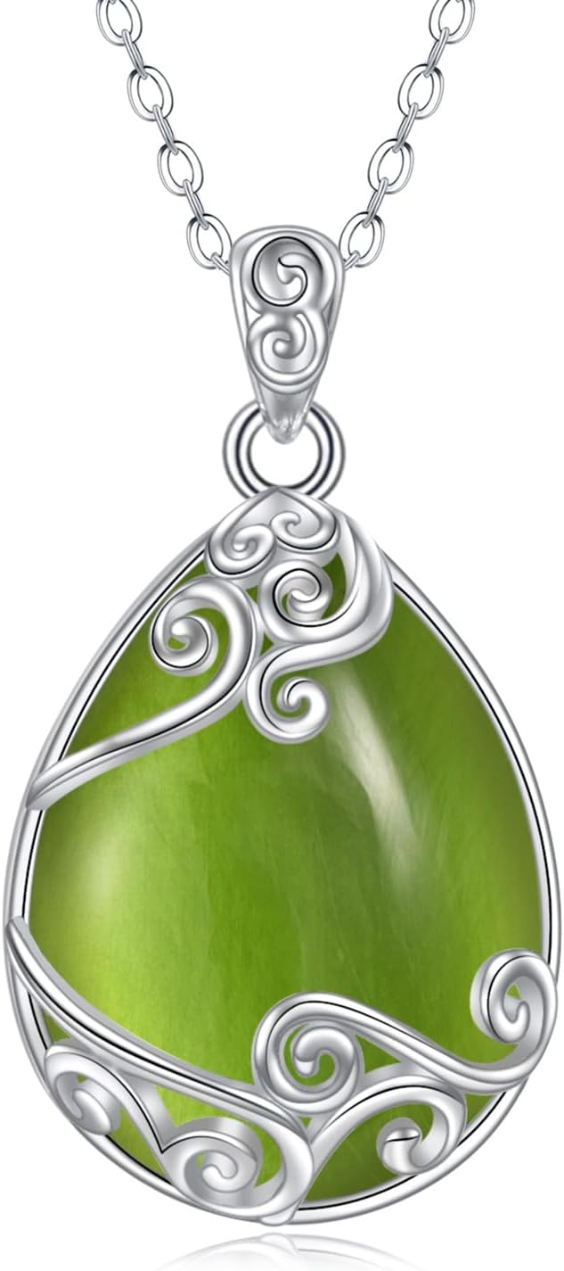 YAFEINI 925 Sterling Silver Moonstone Necklace Filigree Teardrop Pendant Necklace Jewelry for Women Girls
