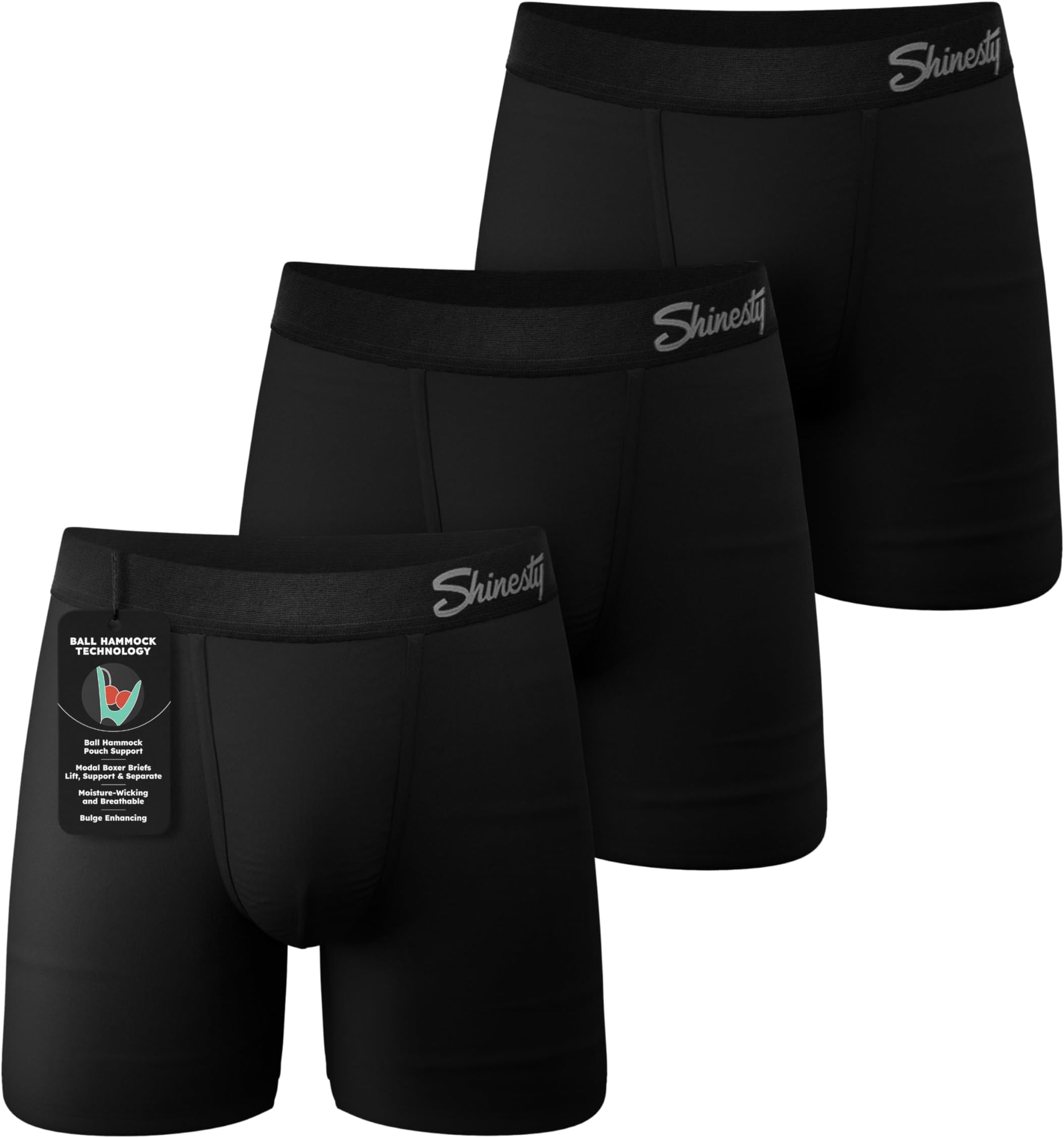 Solid Black Boxer Briefs w/Fly 3 Pack - Men's Pouch Underwear Small Black