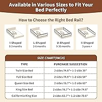Vista 6 de Barandilla de cama de tamaño individual de 3 piezas para niños pequeños, protector de riel de cama de bebé de altura ajustable con barra