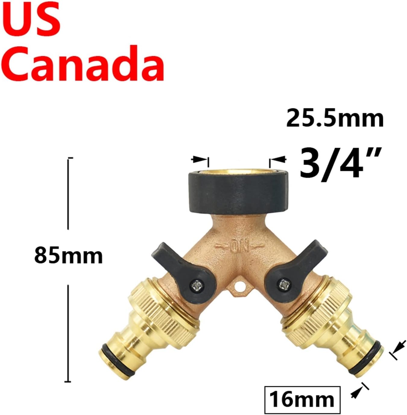 3/4 Inch Thread 2/4-Way Brass Plastic Garden Hose Splitter Y-Type Watering Connector Distributor For Outdoor Tap Faucet 1Pcs (Color : US Canada)