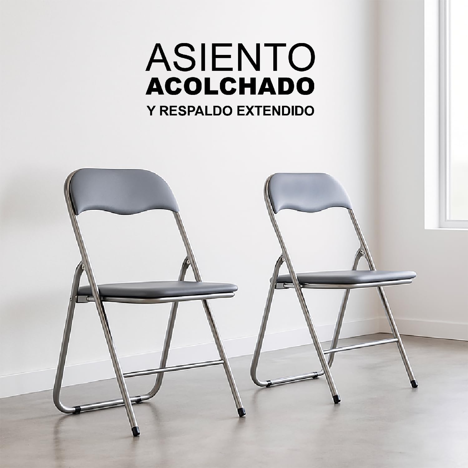 TIENDA EURASIA – Sillas Plegables | Pack de 6 | Material Estructura de Metal y Cuero Sintético | Asiento Acolchado | Respaldo Extendido | 44x48x80 cm | Color Gris