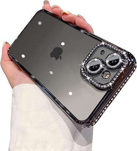 Funda de diamantes de imitación para iPhone 15 Plus de 6.7 pulgadas, bonito chapado con purpurina brillante, diamante de lujo, TPU transparente