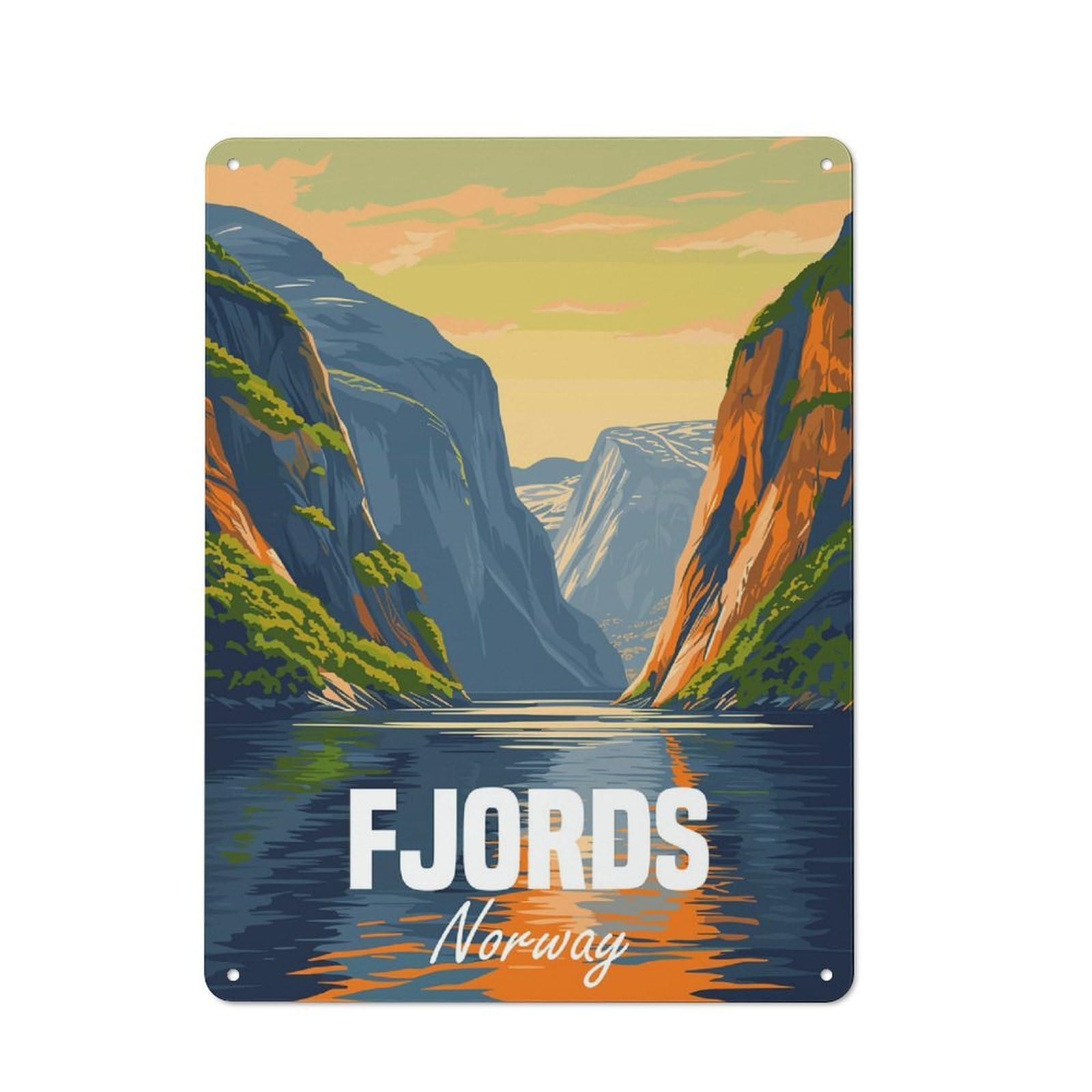 Junmoney Fjords Norway Country Vintage Metal Wall Decor 40X30cm, Decorative Tin Sign For Cottage, Kitchen, Hallway Or Breakfast Nook