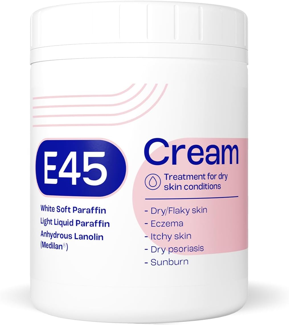 E45 Moisturiser, Body, Face And Hand Cream For Dry, Flaky Skin, Suitable For Eczema, Dry Psoriasis, Sunburn, 500g Tub