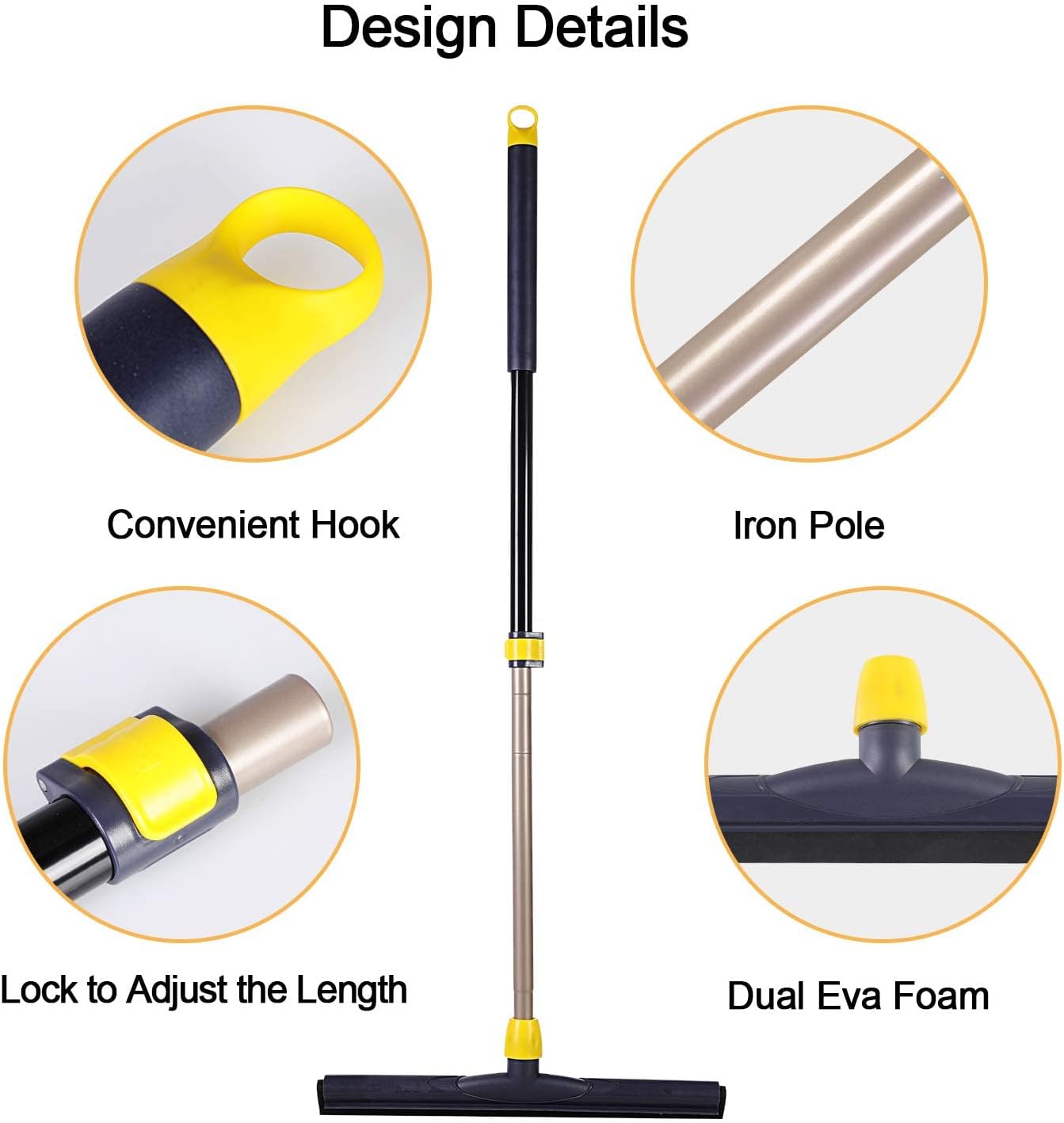 Yocada Floor Squeegee Scrubber and Floor Scrub Brush Set Telescopic Handle for Garage Courtyard Shower Bathroom Pet Hair Fur Floor Marble Glass Tile Water Foam Cleaning