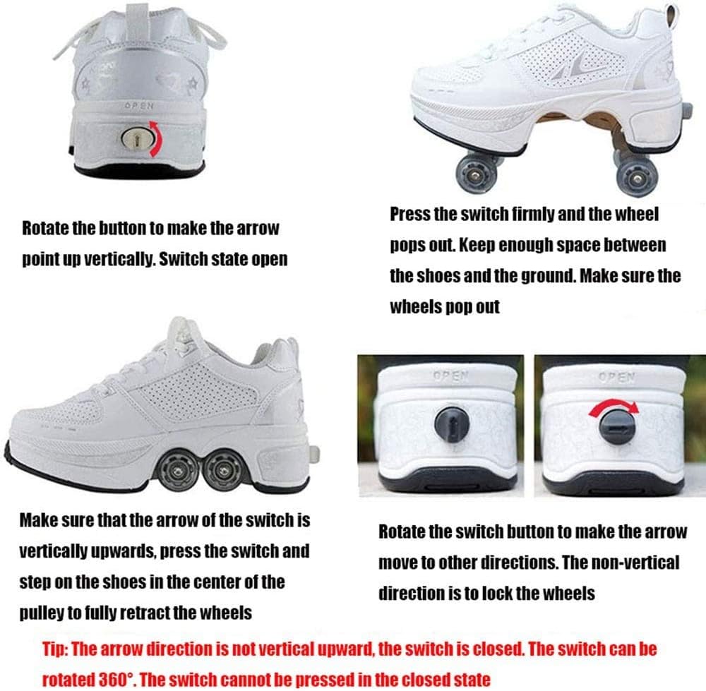 Super Big Clearance! KYOKIM Roller Shoes Skate Shoes for Women Men, Boys Kids Wheel Shoes Roller Sneakers Shoes, for Unisex Beginners Gift,black-38