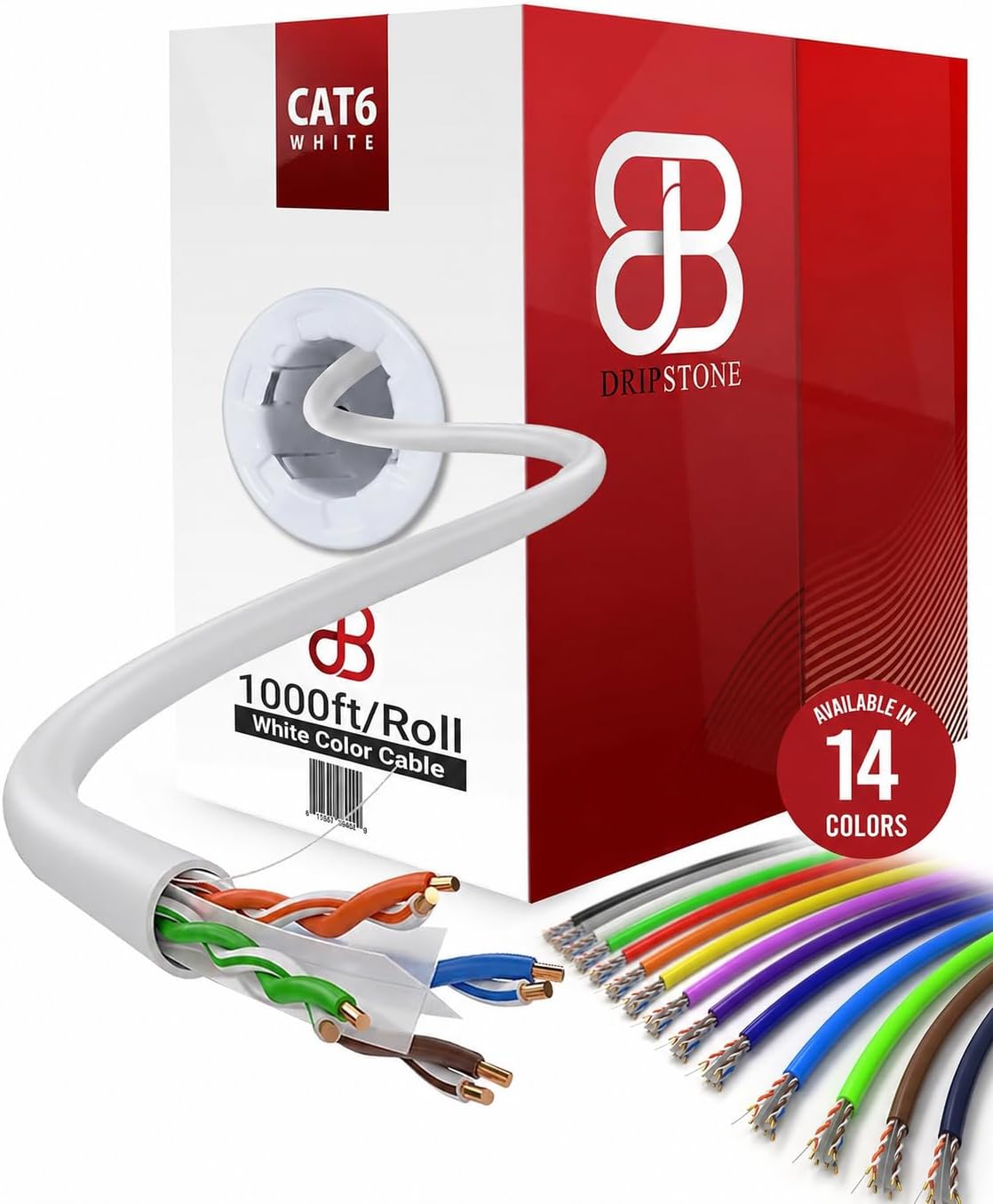 DRIPSTONE CAT6 1000ft Bulk Ethernet Cable 23AWG Solid CCA UTP 0.57mm White