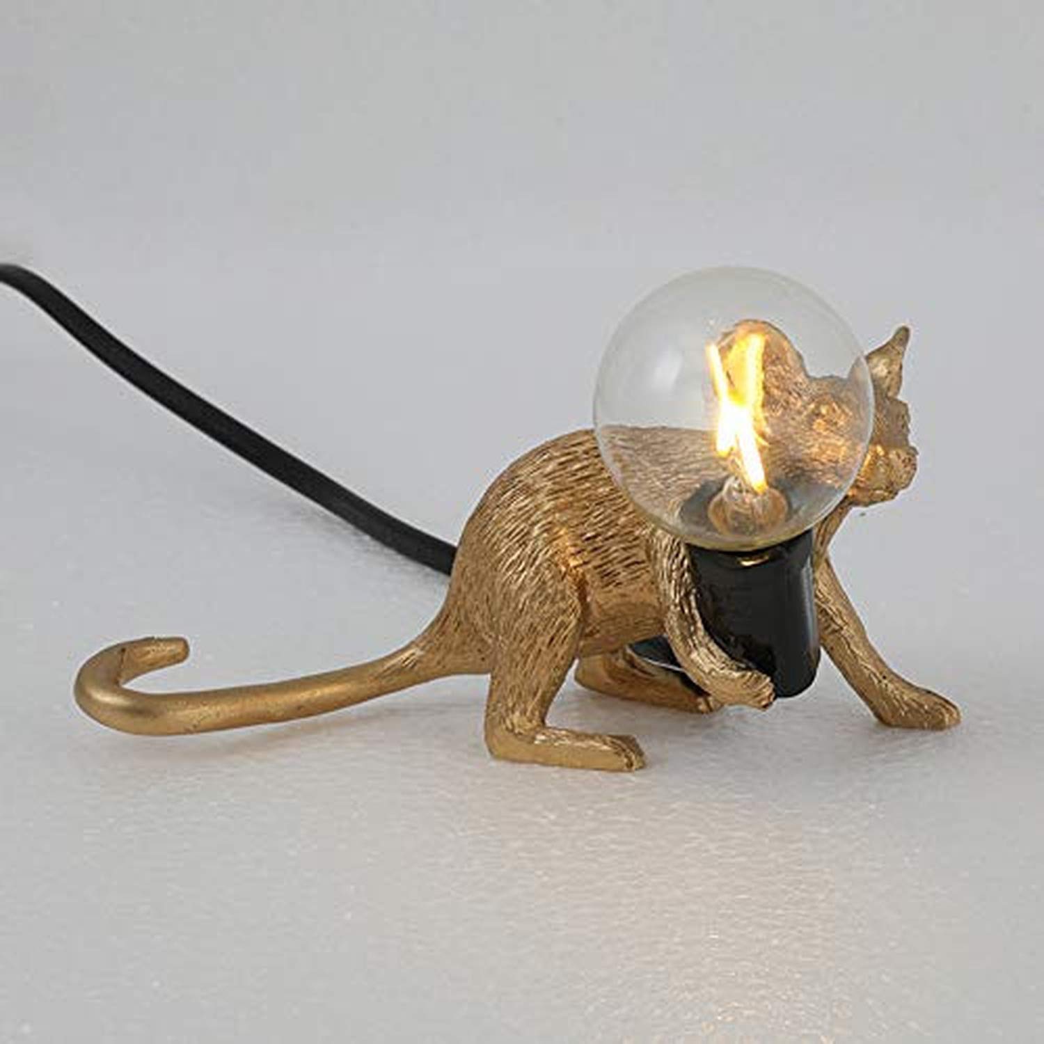 Ausuky Gold Lie Down Retro Rat Table Lamp Mouse Desk Light Bedside Resin Mice Lamp Warm Room Decor E12 Base (Gold Lie Down)
