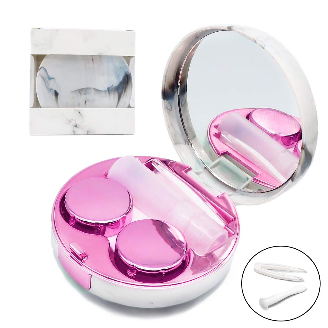 VastsoonContact Lens Case, Portable Cute Eye Contacts Colored Lenses Remover Tool Kit with Mirror for Travel (Rose)