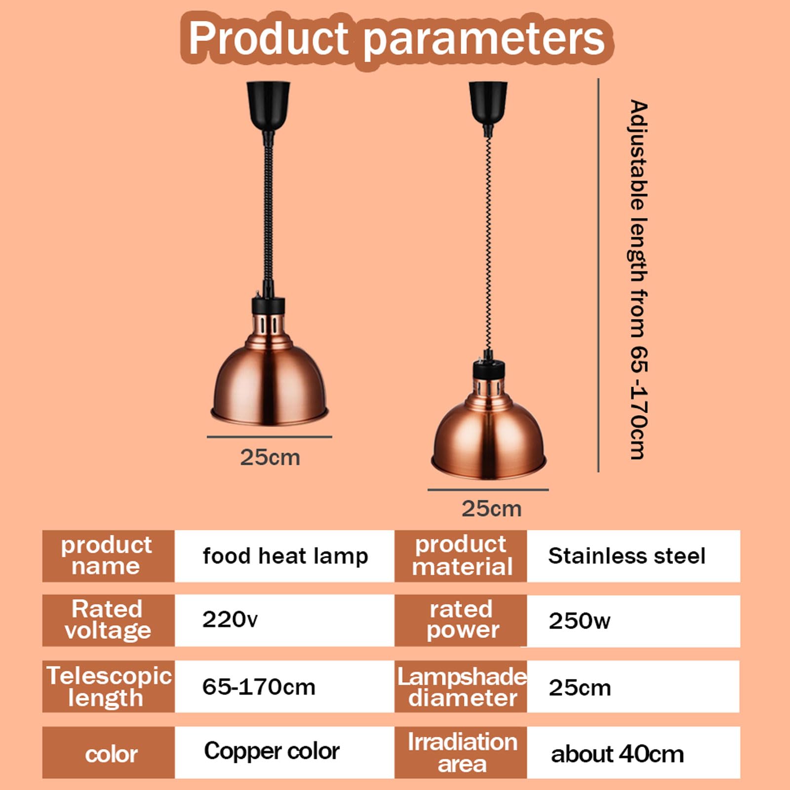 Lampe Chauffante de Cuisine, Lampe Chauffe-Plats Buffet avec Ampoule 250w, Lampe Infrarouge Chauffante Restaurant pour Steak Pizza, Hauteur Réglable 65-170cm (3 pcs)