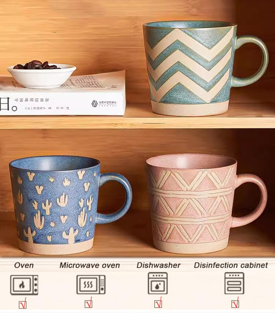 Filiżanki Do Kawy Filiżanka kawy o pojemności 11,8 uncji, kubek ceramiczny w stylu vintage z uchwytem, ​​kubki śniadaniowe i mleczne odpowiednie do torebek z herbatą Latte Cocoa(4pcs/B)