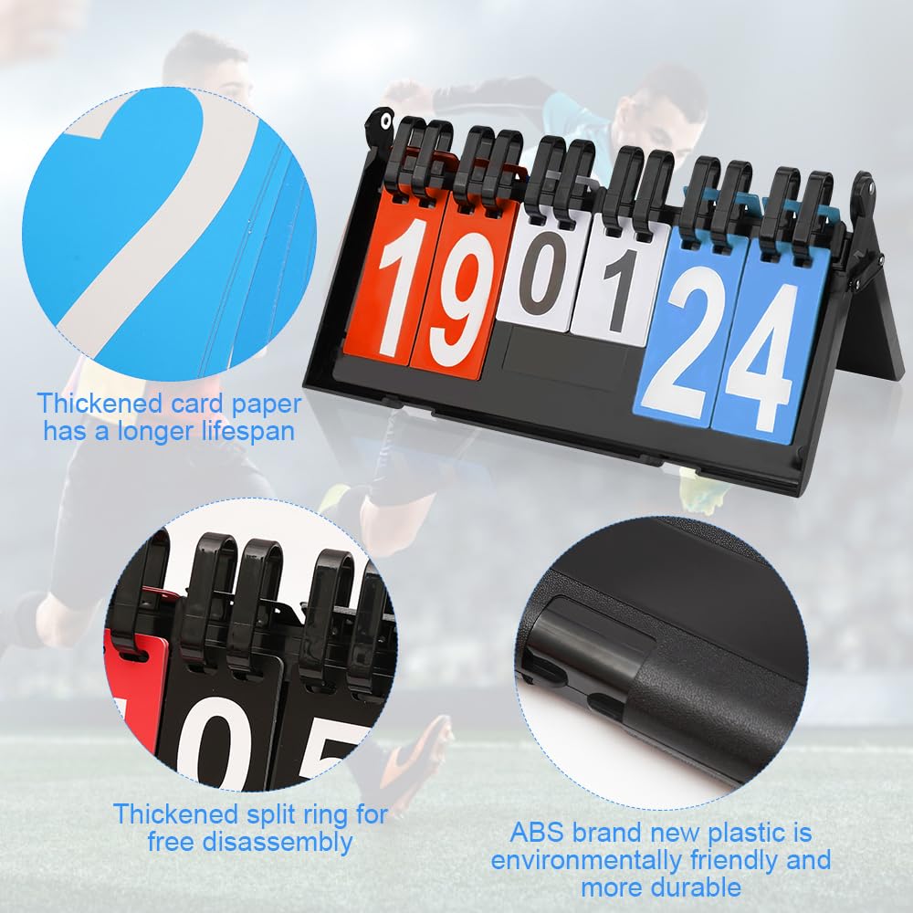mizikuu Tabellone Segnapunti, 4 Cifre Segnapunti Sportivo Portatili Flip Sport Scoreboard Digitale Contapunti per Competizioni Sportive, Basket, Calcio, Badminton,Tennis