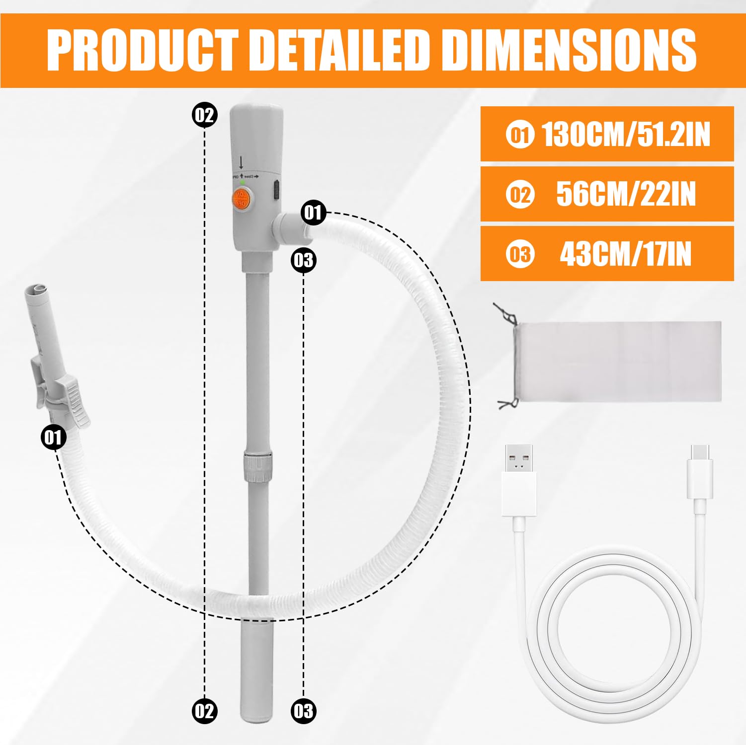 Bomba de gasolina para bidón – Doble alimentación (USB-C/AA), 3,2 GPM, bomba de transferencia de combustible eléctrica con parada automática, bomba de aceite eléctrica portátil, manguera de 51