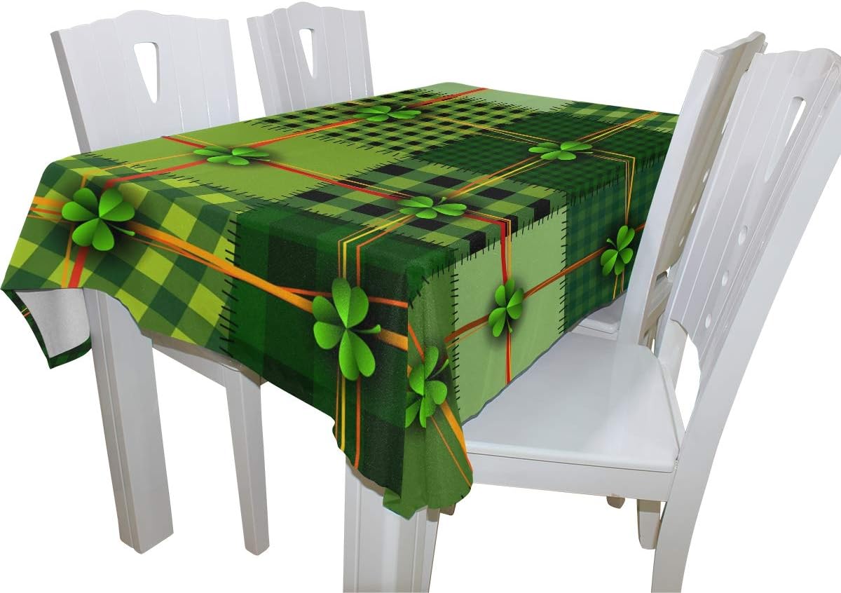 One-Day Sale: Up to 80% Off STAYTOP St. Patrick's Day Rectangle Tablecloth Vintage Green Plaid Shamrock Clover Leaves Polyester Washable Square Table Cover for Kitchen Dinning Tabletop Decoration 60x120 Inch