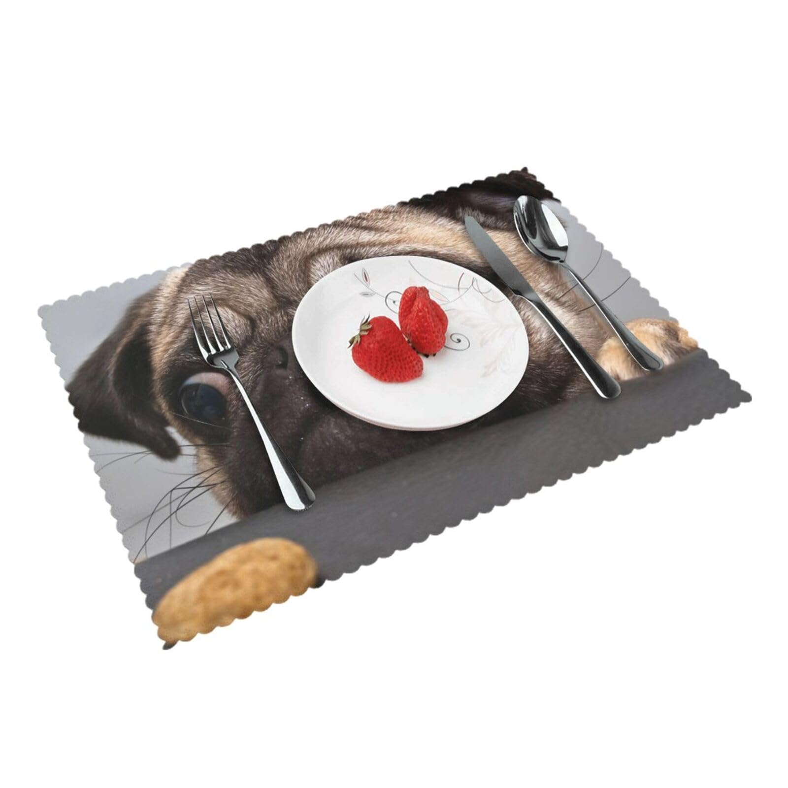 Bnvsadc Cute Pet Pug 4 Pcs Heat Resistant Placemat 45X30 Cm, Printed Non-Slip Place Mats For Kitchen Dining Table Indoor Outdoor