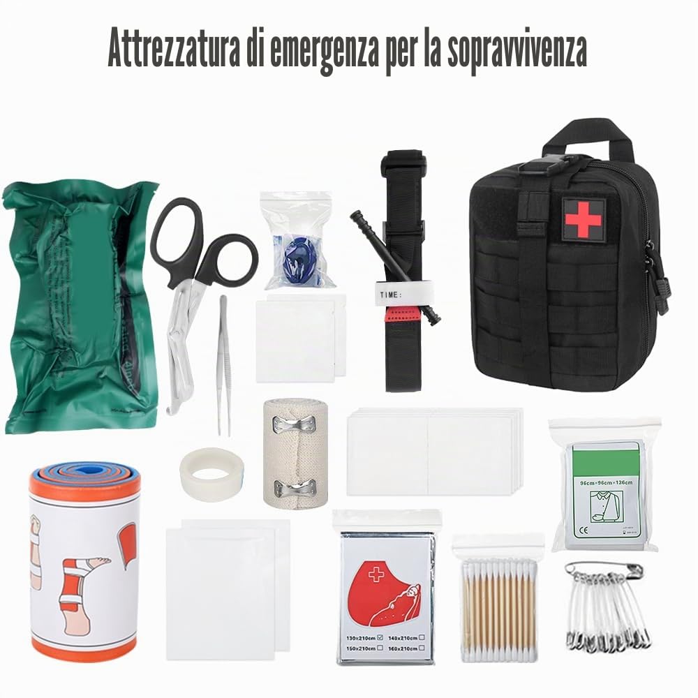 Mineup Trauma First Aid Kit, 46 pezzi Molle Emergenza di Primo Soccorso, Kit di Primo Soccorso per Esterni per medicina tattica per casa, auto, campeggio all'aperto