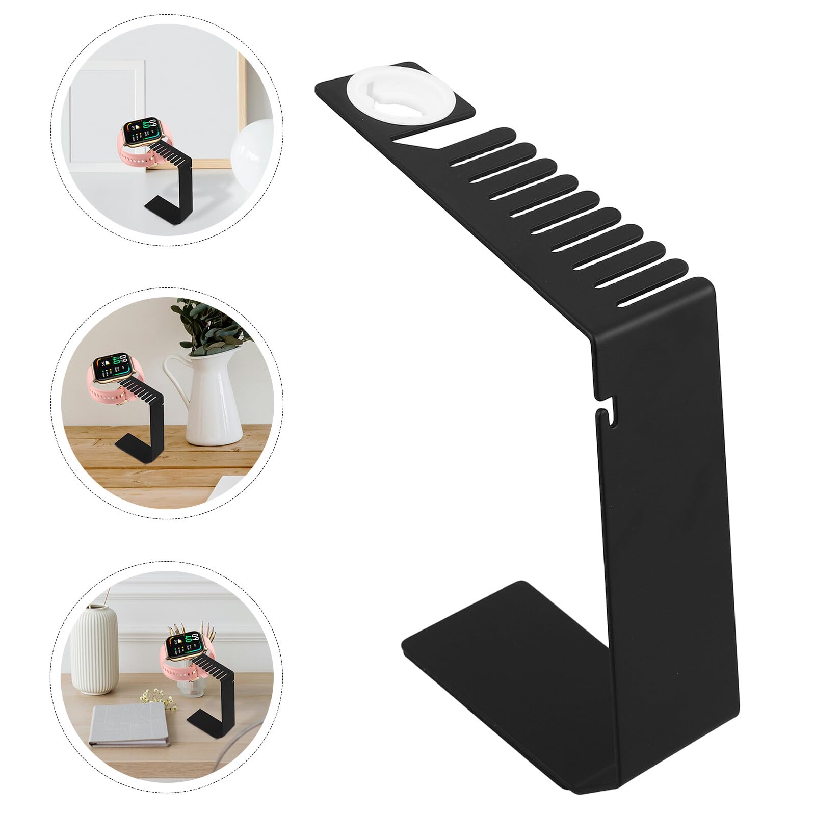 4 Pièces Support de Chargeur Montre Connectée avec Rangement Bracelet Intégré Base Stable Antichute Station de Charge Multifonction pour Bureau Accessoire Noir Compact et Organisé