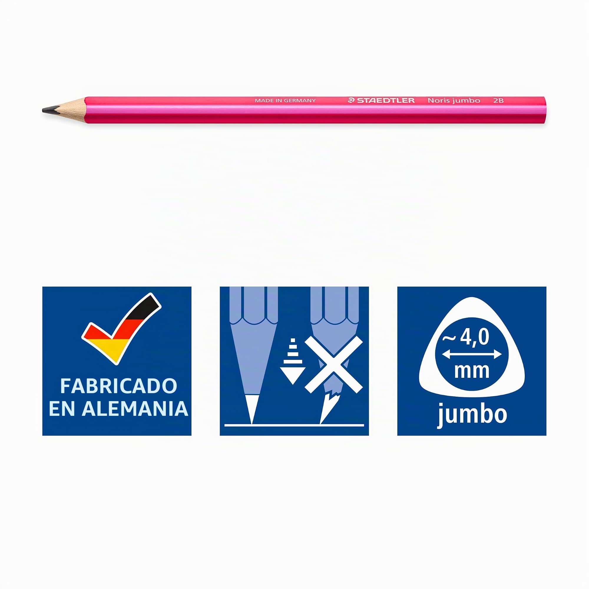 STAEDTLER Lápices triangulares gruesos Noris jumbo Happy en coloridos rayas, alta resistencia a la rotura, dureza 2B, 48 lápices en estuche, 119 KP48HA