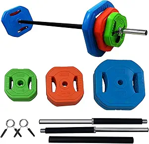 Barbell Weight Set for Lifting, Adjustable Barbell Set for Home Gym, PU Coating