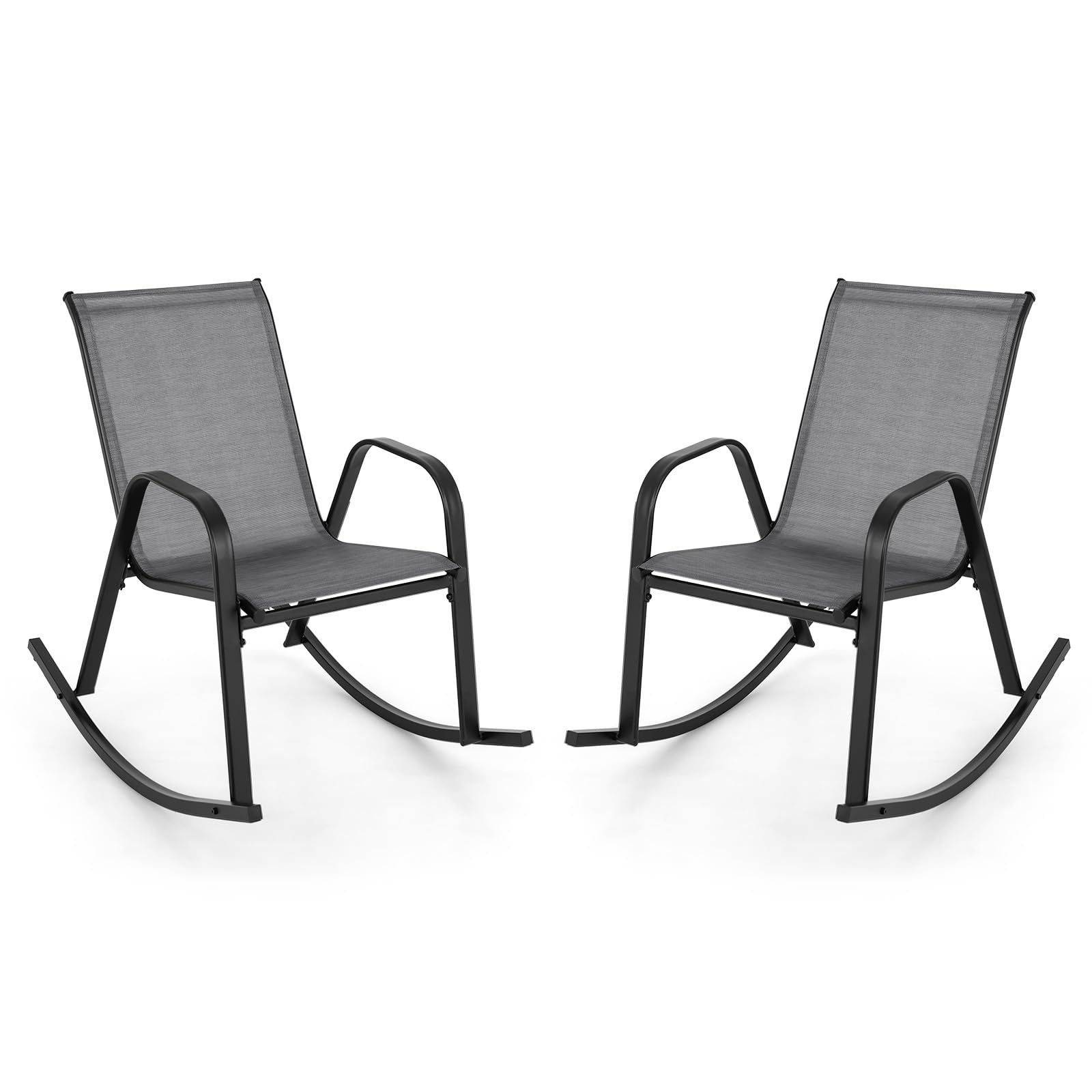 GIANTEX Juego de 2 Mecedoras para Patio, Ergonómicas para Exterior con Tela Transpirable, Sillón de Metal Resistente para Porche, Terraza, Jardín (Gris)