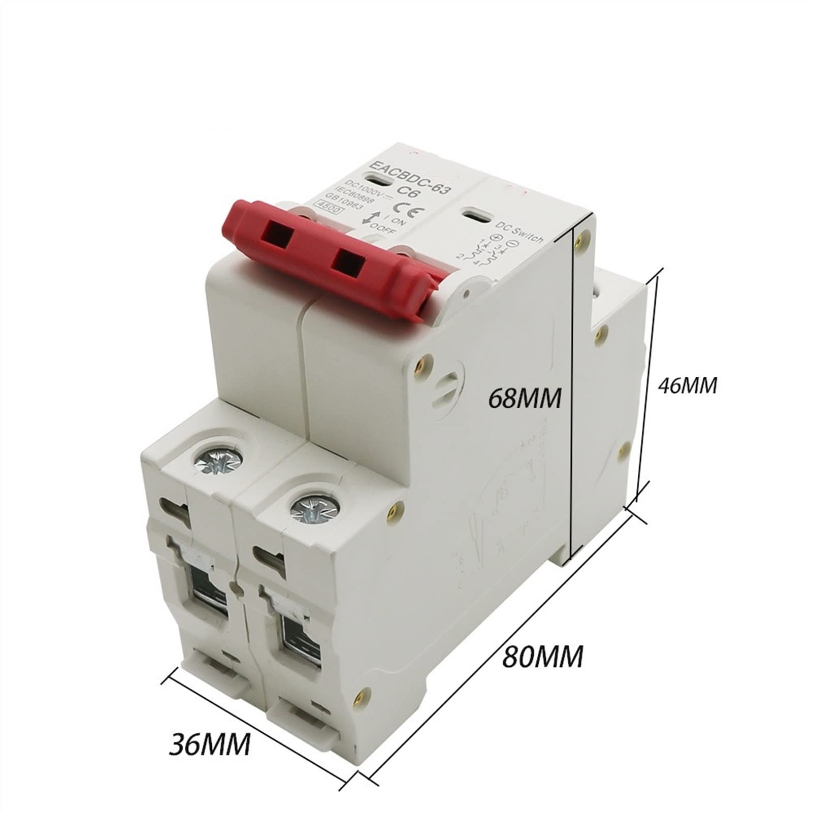 Wyłącznik solarny 1000 V Mini wyłącznik zabezpieczenie przed przeciążeniem przełącznik 6a/10a/16a/20a/25a/32a/40a/50a/63a 2p DC1000V fotowoltaiczny (25a)