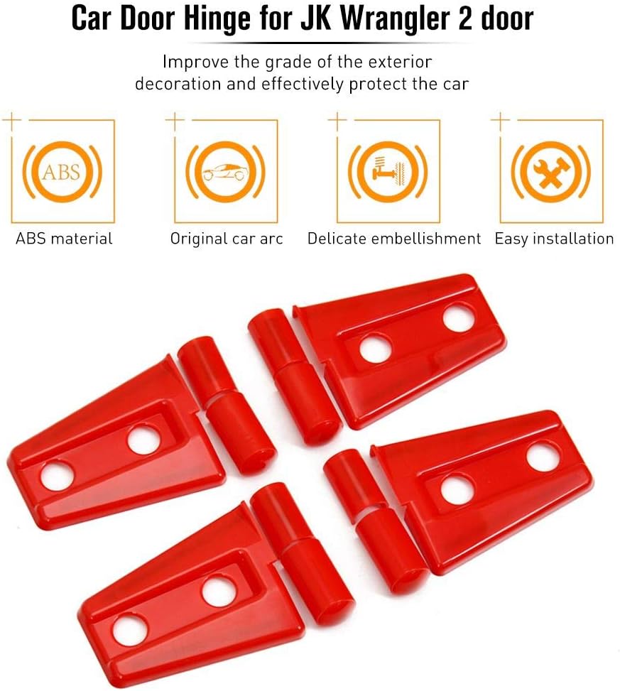 CheroCar Door Hinge Covers Protector Red Kit Fits for Jeep Wranlger Unlimited Rubicon Sahara Sports Accessories 2007-2018 JK JKU 4pcs
