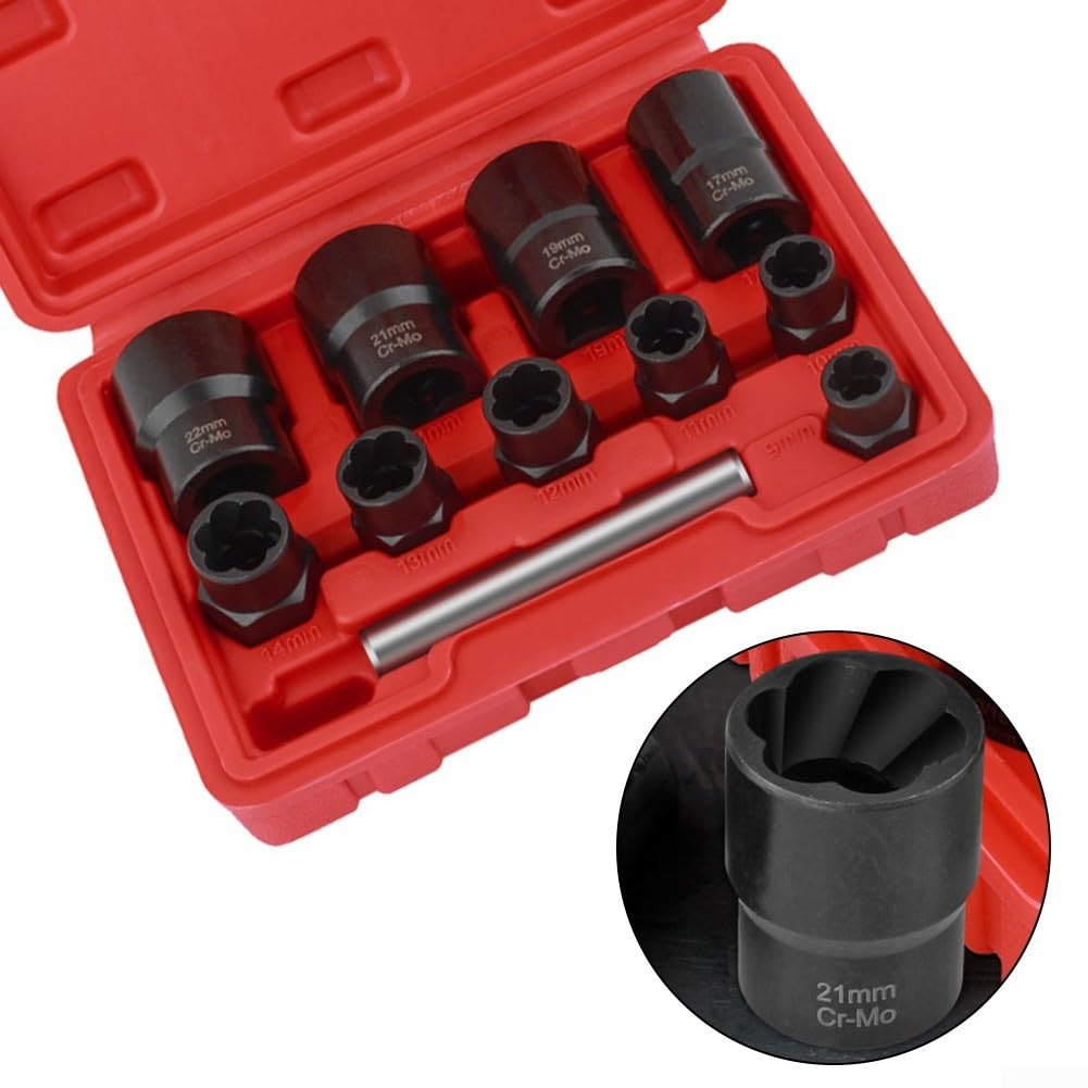 Lot de 11 extracteurs d'écrous et de boulons avec barre adaptateur de douille pour visseuse à percussion et cliquet en acier chromé