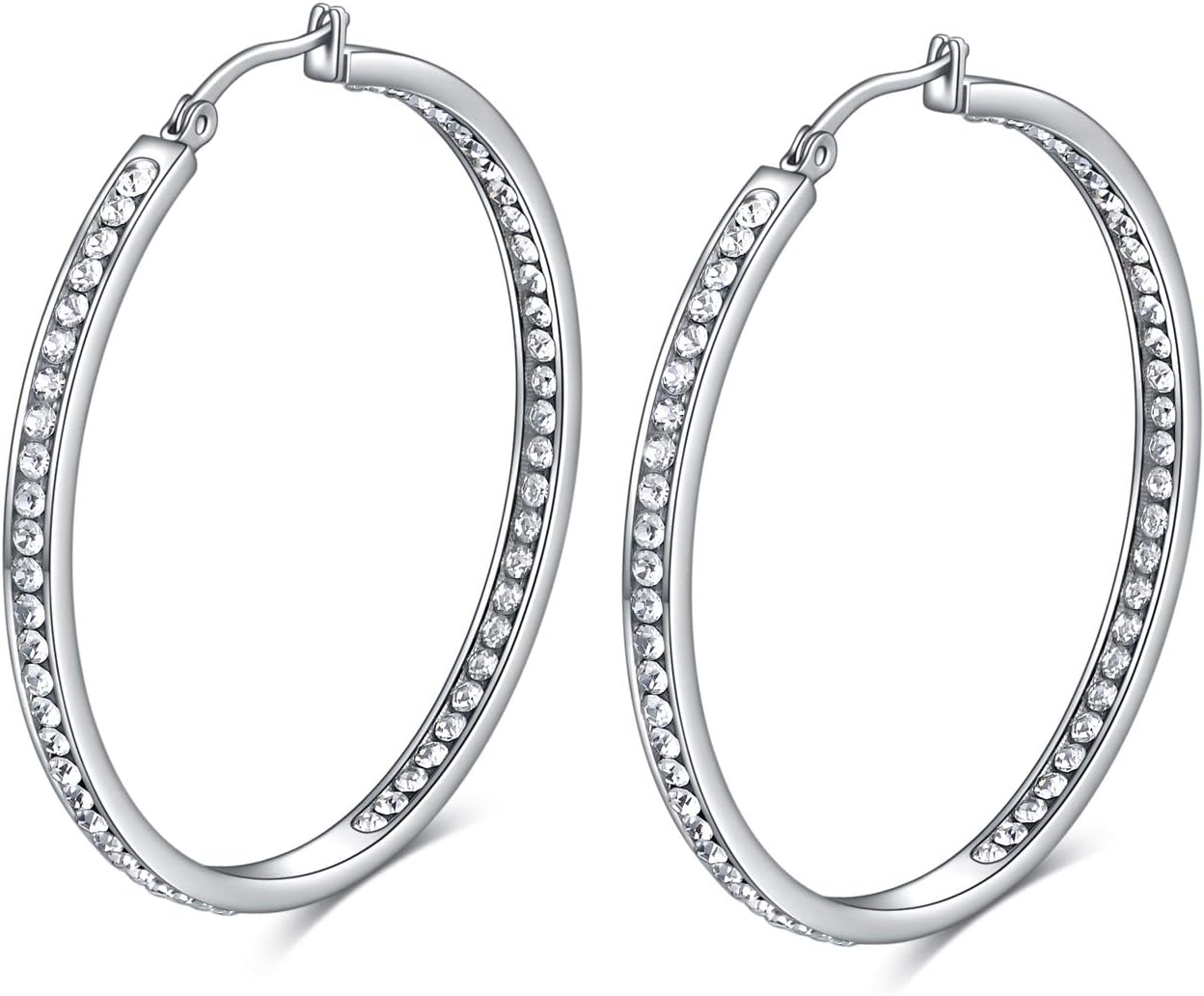 Rnivida Hoop Earring for Women, Stainless Steel Inside-Out Crystal Cz Hoop Earrings, Hypoallergenic