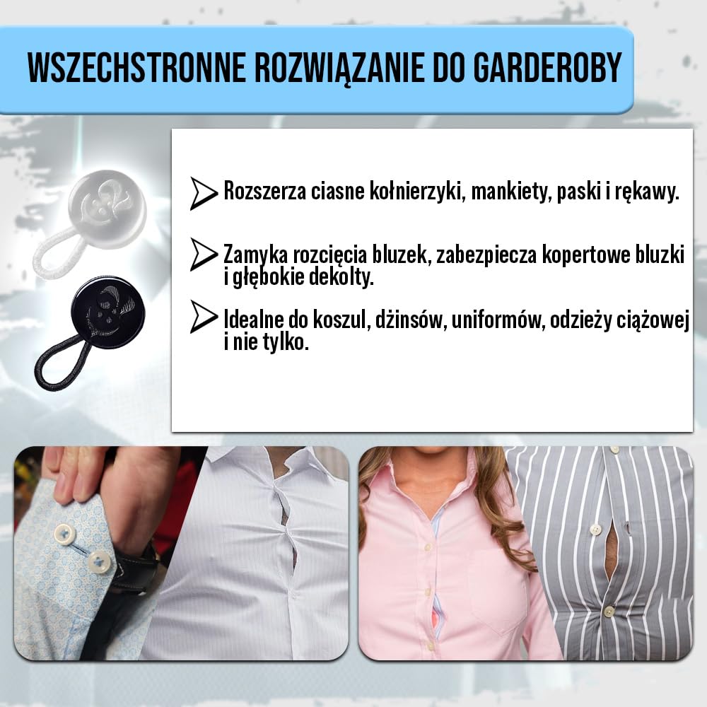 C2 2 szt. Przedłużki do kołnierzyka koszuli, Średni - Białe - 18L