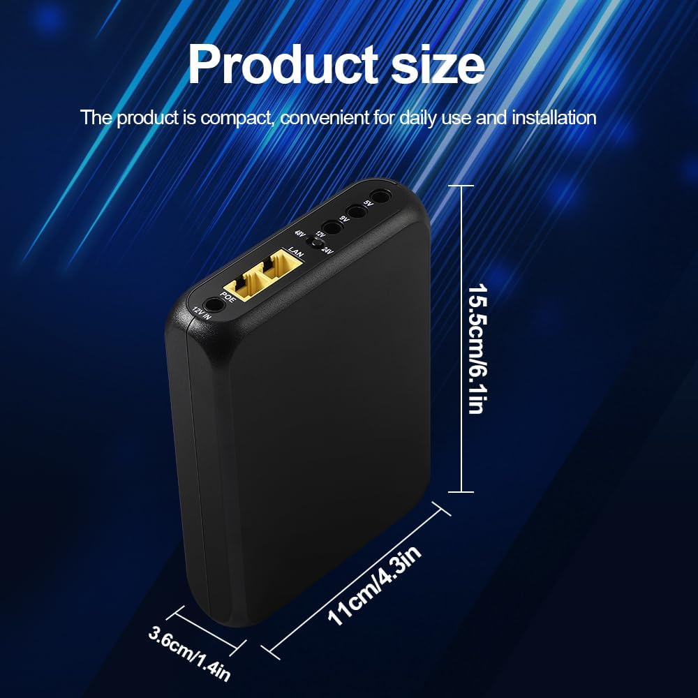 Mini UPS Battery Backup 48Wh, DC 5V/9V/12V & Passive POE 24V/48V Uninterruptible Power Supply for WiFi Router, Modem, ONU, CCTV Camera, USB-A & USB-C