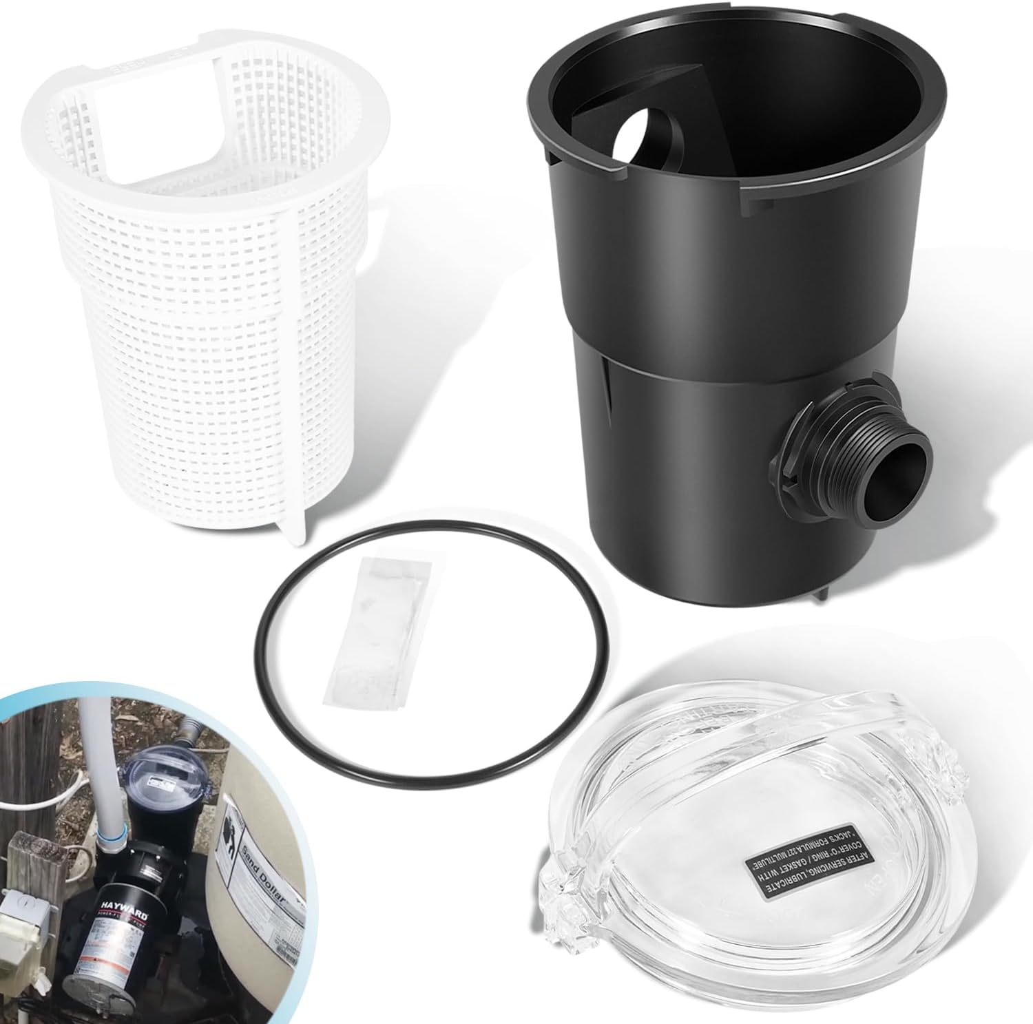 for Hayward SP1516 PowerFlo LX Pump Strainer Housing with Lip, Basket and o-Ring, 1-1/2-inch FIP Inlet by 1-1/2-inch MIP Outlet
