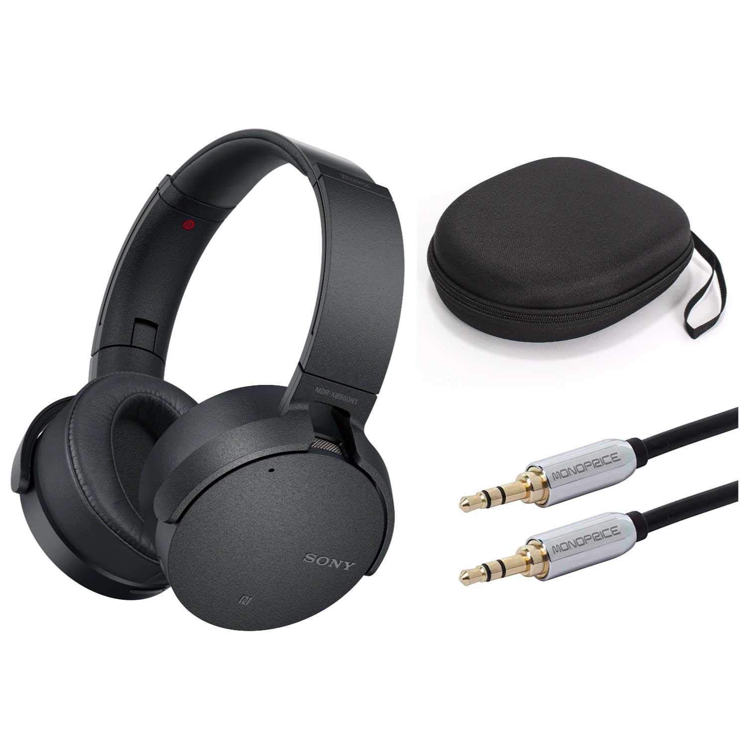 Sony XB950N1 Extra Bass Wireless Noise Canceling Headphones (Black) w/Carrying case & 10ft Audio Cable