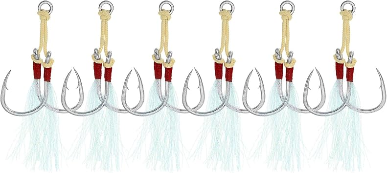 PATIKIL Fishing Assist Hooks Kit, Double Assist Jigging Hook with Glow Tassel for Slow Pitch Jigs Vertical Jigging Lures
