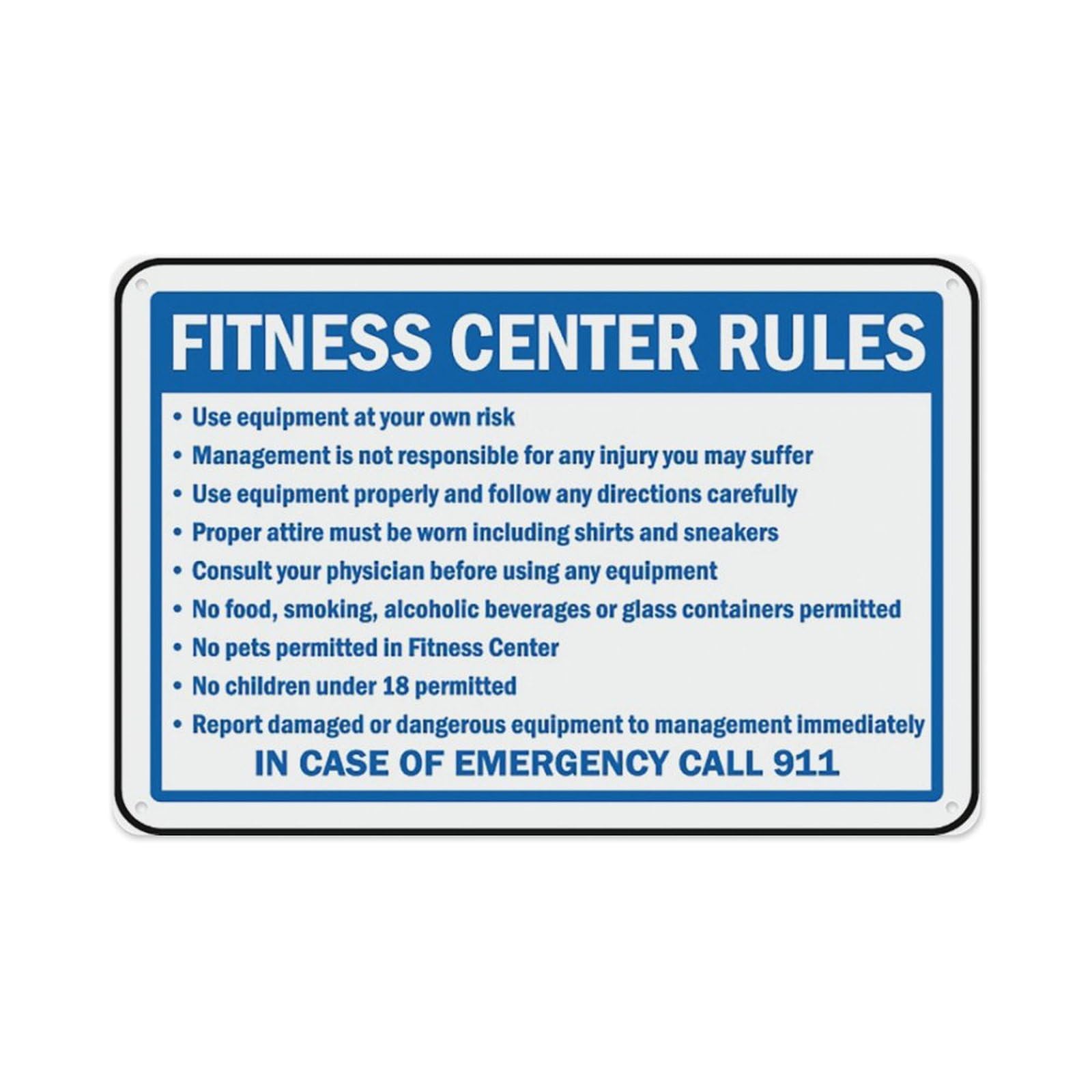 peiyeety Fitness Center Rules Sign Aluminum Tin Warning Signs For Home Outdoor Garden 8X12 Inches