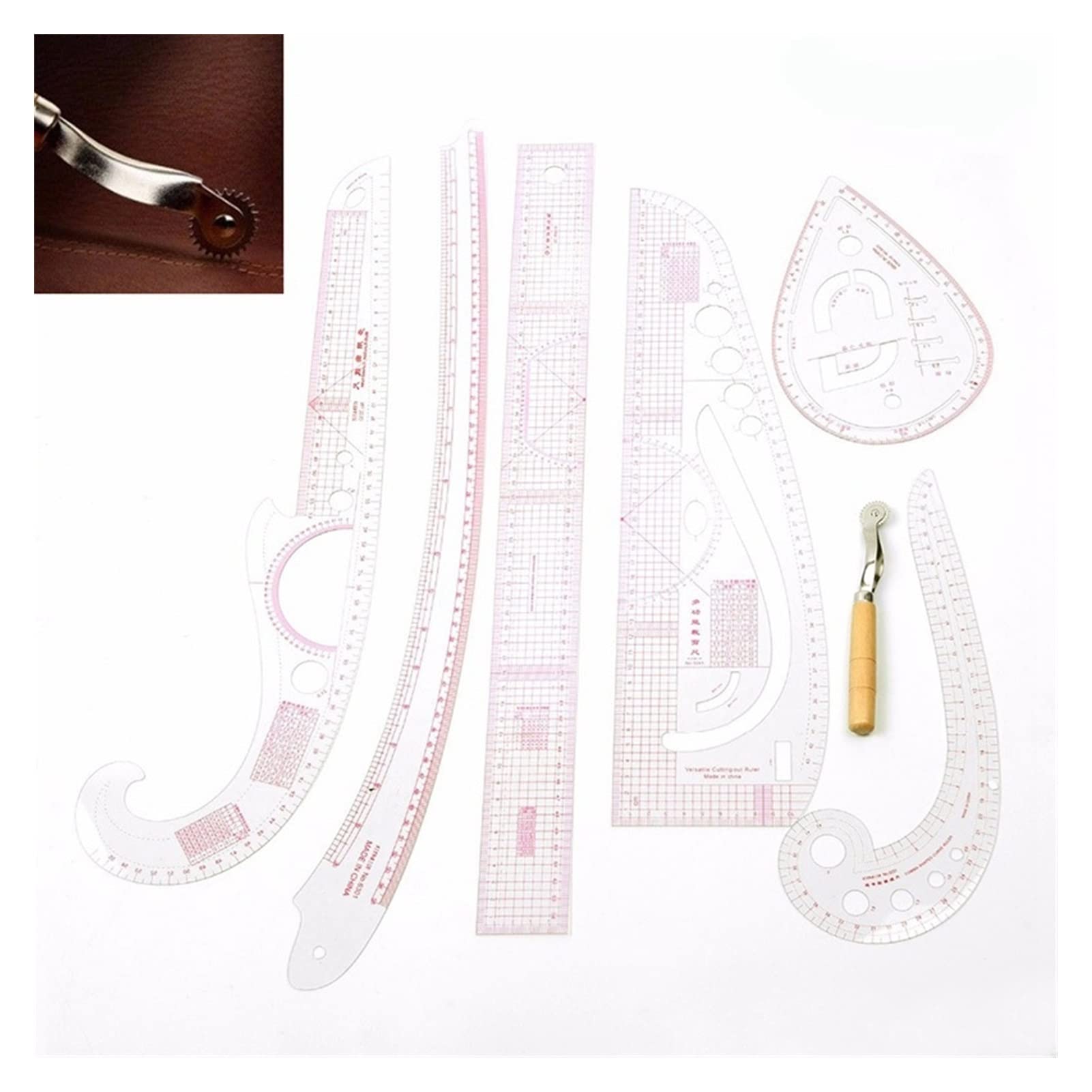 Regla Patchwork 7 Piezas/Conjunto de Ruler Sastre Medición Kit de Costura Dibujo Icono Regla Regla Regla Manga Brazo Curva Francesa Conjunto Rueda de Rueda de Ráfaga de Corte Regla Metalica