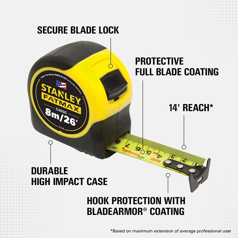 Featured Product STANLEY FATMAX Tape Measure, Metric/Fractional, 26-Foot (33-726)