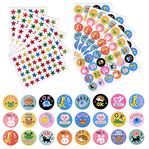 Vicloon Pegatinas de Recompensa, 1200 pcs Pegatinas de Motivación, Pegatinas Recompensa Animales, Pegatinas Estrellas Pequeñas, Profesore Motivar Incentivar Alumno, Scrapbooking Decoración - 1