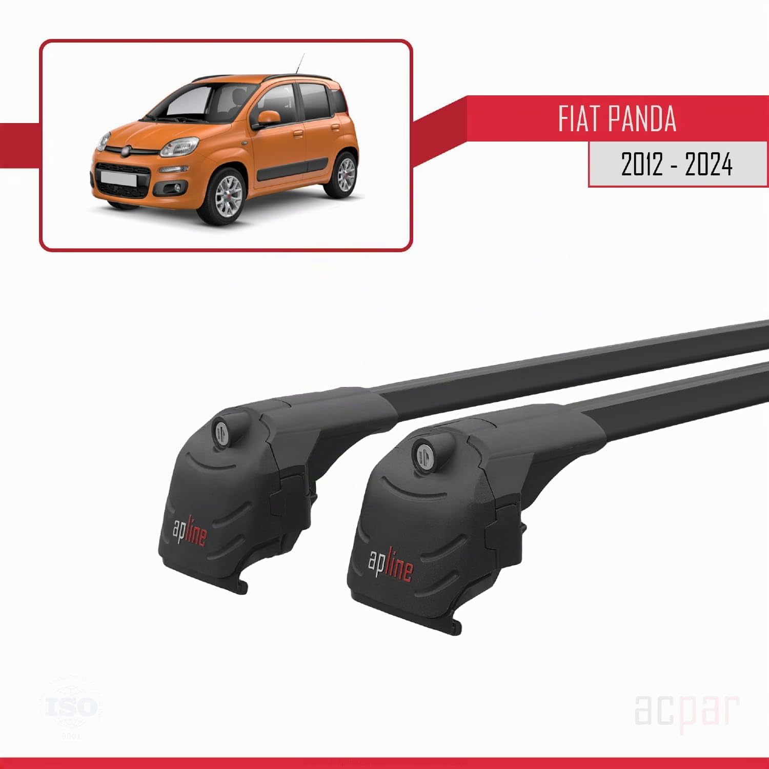 Compatibile con Fiat Panda 3 (319) 2012-2024 Modello ACE-2 Barre Tetto Portapacchi Auto Barre Portatutto Nero Alluminio 2 Barre