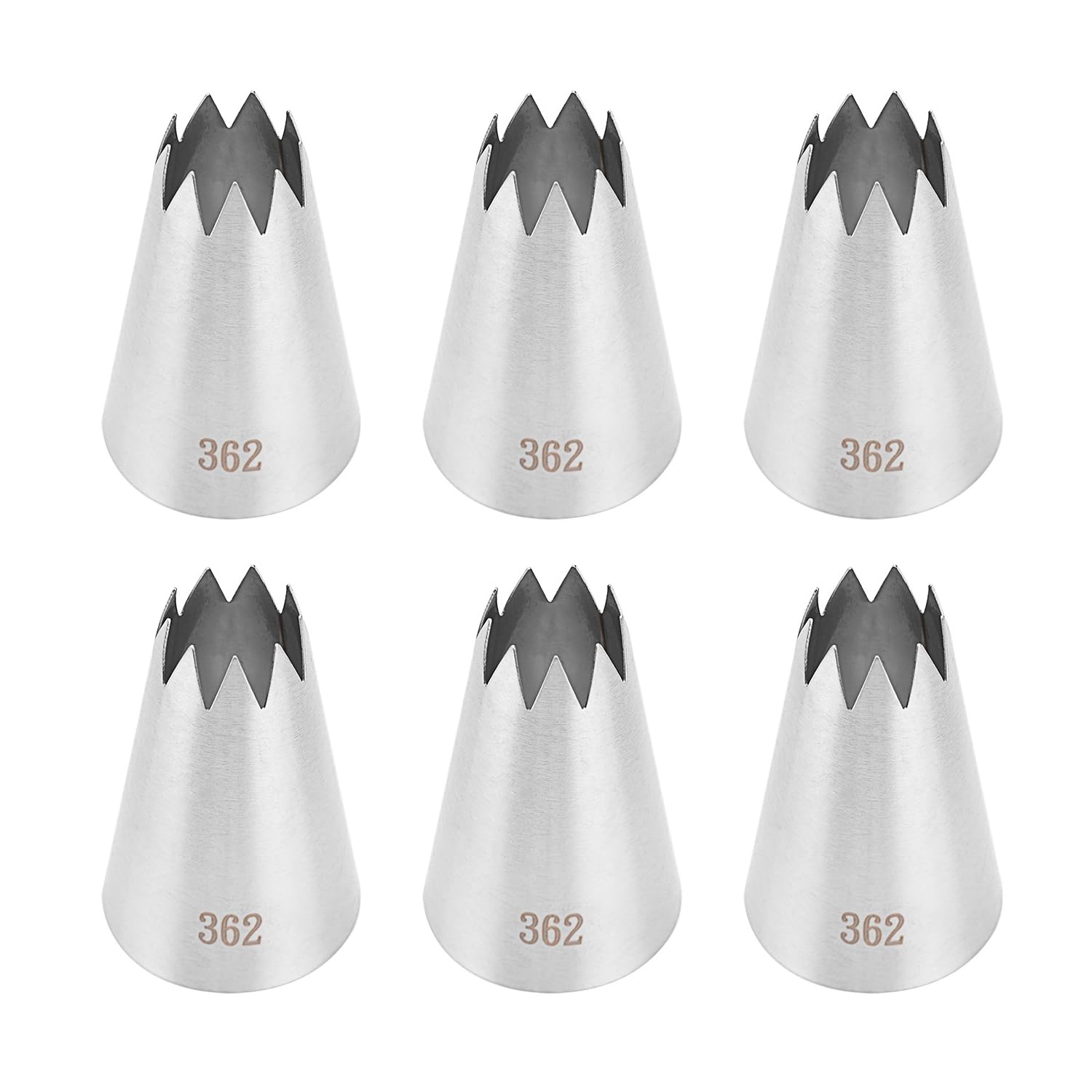 HINFHI 6 Pieces Stainless Steel Piping Nozzle, Creative Large Nozzle, Diy Butter Dessert Cake Accessories, Kitchen Baking Tools.