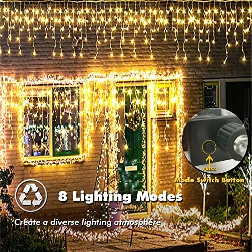 Icicle Lights Outdoor & Indoor Decorations String Fairy Lights 216 LED 5m with Remote & Timer 8 Modes for Xmas Garden Holiday Window Bedroom & Party (Warm White, 5)
